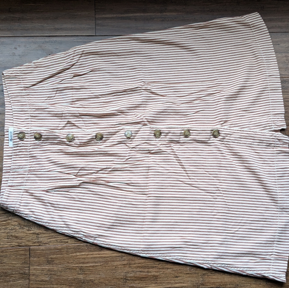 Madewell Patio Front Stripe Button Midi Skirt in Clay